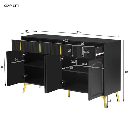 Kast - Dressoir - Opbergkast - Woonkamer - 140 cm x 37,8 cm x 82 cm - Zwart