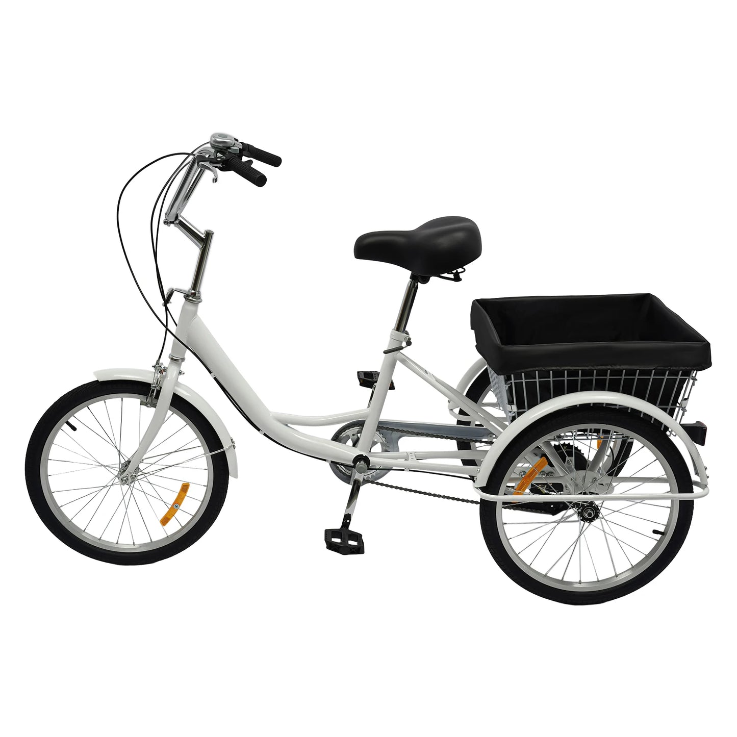 20" 8-Speed Adult Tricycle Adjustable 3-Wheel Bicycle Road Trike Bike Load 110kg with Basket+Bell+Mudguards 160*64cm Black/White