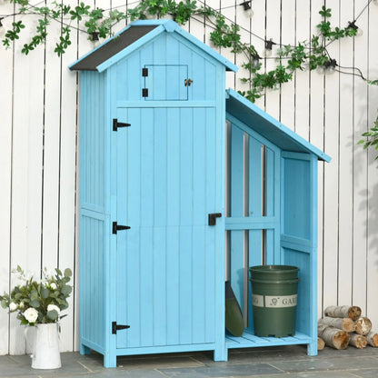 Tuinkast – Tuinberging – Tuinopslag – Tuinschuur – Tuinbox – Vurenhout – Waterafstotend Schuin Dak – Compact 130x54,5x180 cm - Hemelsblauw