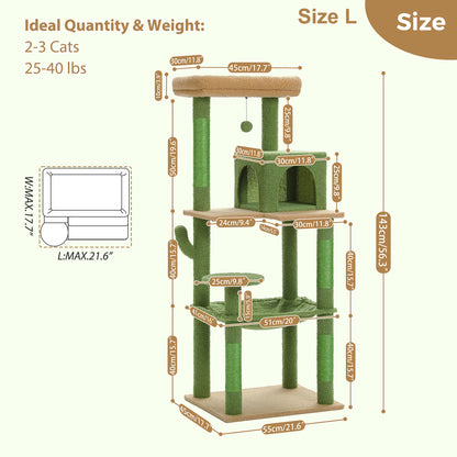 Kattenboom -  Krabpaal - Luxe Krabpaal met Meerdere Niveaus – Kattentoren met Huisje & Krabpalen – Stabiele Kattenboom voor Binnen – Kattenaccessoires & Speelgoed - Large -  143cm - Groen