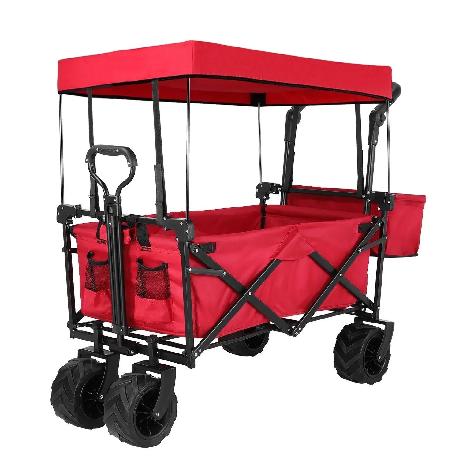 Opvouwbare Bolderkar - Inklapbare Bolderkar - Bolderkar - Verwijderbare Luifel - 262L Transportkar - 115kg Draagvermogen - Grote Offroad Wielen - Tuin - Strand - Zwaar Belastbaar - Camping - Zwart - QUORE