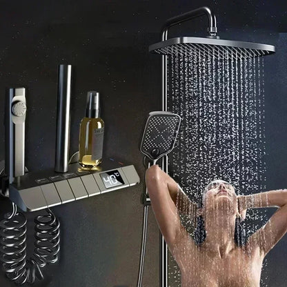 Digitale Douchekraan Set – Douchezuil – Elektronische Kraan – Thermostaatkraan – Douchethermostaat – LED Display – Koper Met Hydro-elektrische Energie