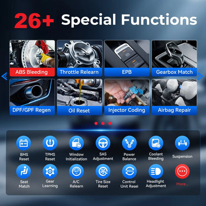OBD2 Scanner – Auto Diagnosetool – Foutcode Lezer – Voertuig Diagnostiek – Bluetooth Adapter – 26+ Onderhoudsfuncties – Draadloos Met Gratis Updates - QUORE