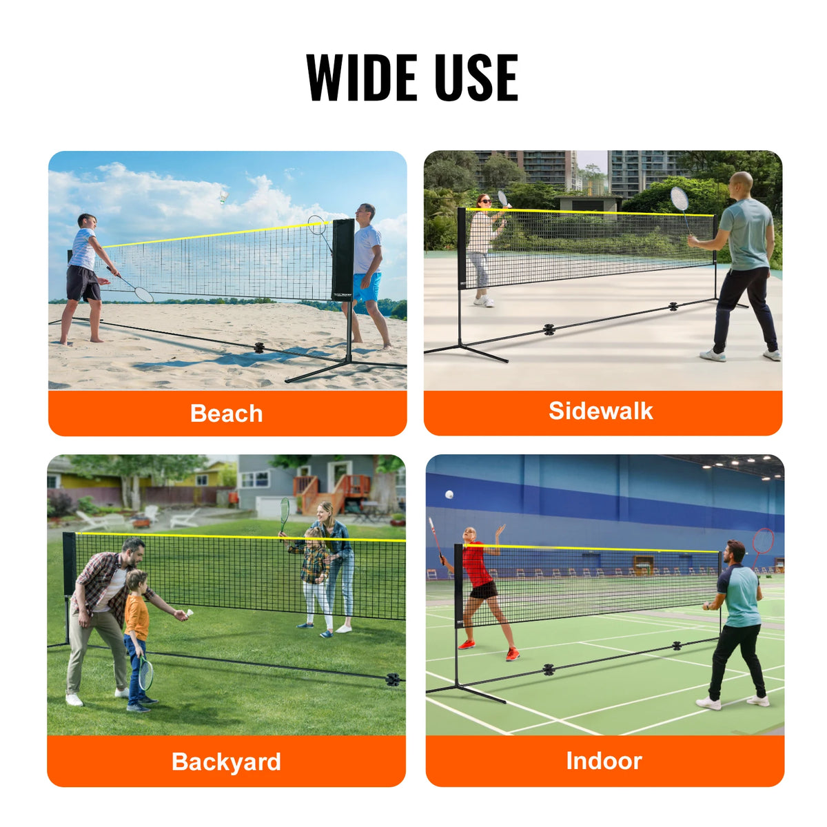 Badmintonnet - Badmintonnet outdoor - Tennisnet - Badminton - 20 voet breed - Verstelbaar - Set - Palenstandaard
