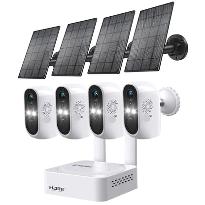 Beveiligingscamerasysteem - Draadloze Camera - Camerabewaking - 8 Kanaals NVR - 3MP Camera’s - Buiten Gebruik - Nachtzicht & Audio - 4 Camera's - 4x Op Zonne-energie