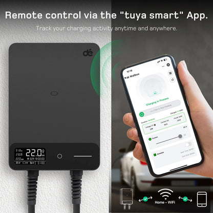 22kW Wallbox – Elektrische Laadpaal – EV Laadstation – Thuislader – Oplaadpunt – 10 Meter Type 2 Laadkabel – Wifi App Bediening – Veilige Aardlekschakelaar Type B - QUORE