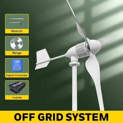 Windgenerator – Windturbine – Duurzame Energie – Elektriciteitsgenerator – 5000W Vermogen – Roestvast Stalen As - Off-grid Systeem - 24V