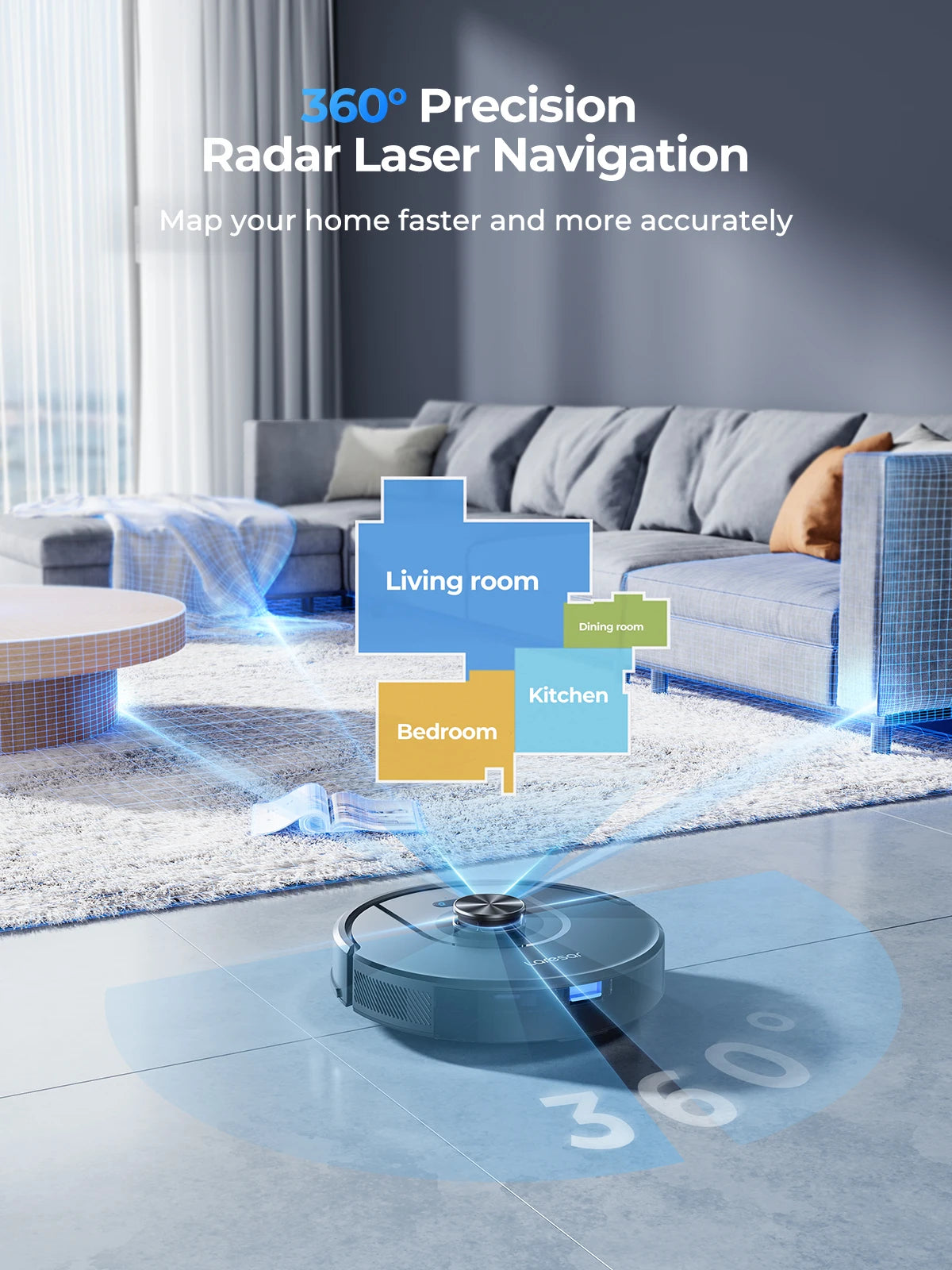 Robotstofzuiger - Stofzuiger - Dweilrobot - Vacuum Cleaner - Robotstofzuiger met Dweilfunctie - Dweilsysteem - LDS Lidar Navigatie - 5000PA Zuigkracht – Slimme Kaartplanning – Huisdierharen & Tapijtreiniging