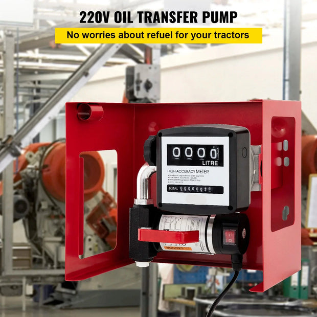 Dieselpomp - Verwarmingsoliepomp - Diesel- en brandstoftransfertpomp - 220V - 155W - 40L - 2800RPM - Olieaanzuigpomp - Zelfaanzuigend - Tellerautomatische pomp - Rood