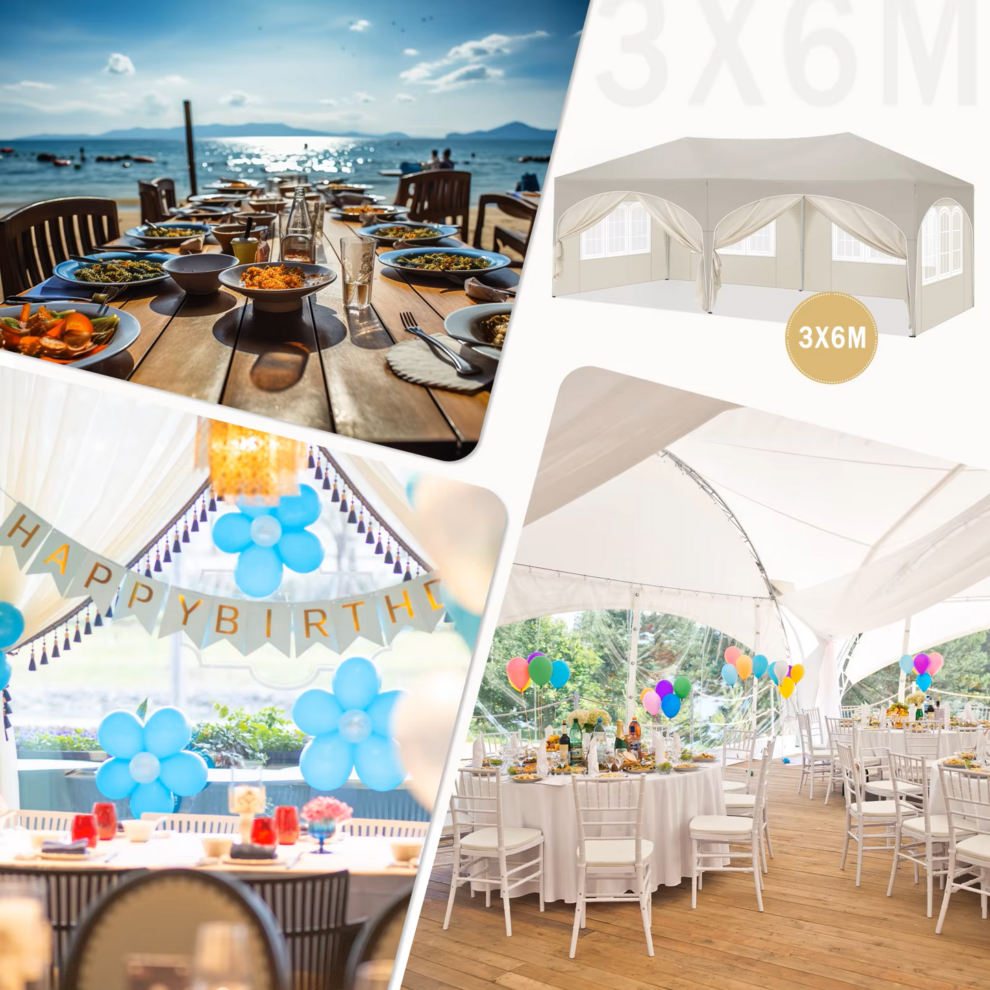 Paviljoen - Tuinpaviljoen - Partytent - Tuintent - Pop-up Kliksysteem - Stabiel - Opvouwbaar - Waterdicht - Winterbestendig - 50+UV-Bescherming - voor Tuin - Buiten - Achtertuin - 210D Oxford-doek - Ijzeren Buis - 3 x 6 m - Beige