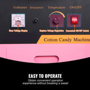 Cotton Candy Machine - Mini Cotton Candy - Commercial Floss Maker - Stainless Steel Bowl - Sugar Scoop &amp; Tray for Birthday Parties - 500w - 110V - Pink