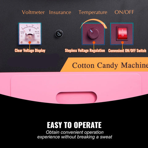 Cotton Candy Machine - Mini Cotton Candy - Commercial Floss Maker - Stainless Steel Bowl - Sugar Scoop &amp; Tray for Birthday Parties - 500w - 110V - Pink
