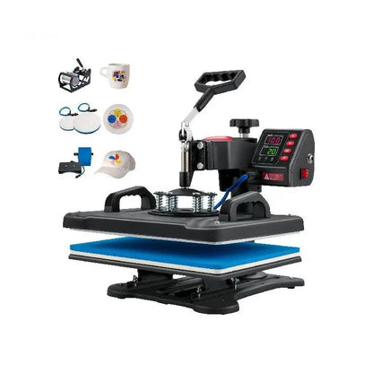 5-in-1 Hittepers Machine - Sublimatie Transferpers 12x15 Inch - Digitale Precisie Controle - 360° Draaisysteem - Hittebestendig - T-shirt, Mok, Cap & Keramiek Drukmachine - Zwart