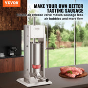 Sausage Filler - Sausage Maker - Manual Sausage Filler - Sausage Filling Machine - 5L - Stainless Steel - with 4 filling funnels