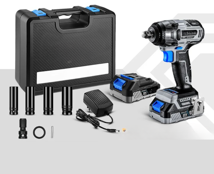 Elektrische Slagmoersleutel - Draadloze - Borstelloze - Wrench - met Koffer - Oplader - 350Nm - Hoog Koppel - Power Tools - 20V - 1/2inch - 1500mAh - Zwart/Blauw - QUORE