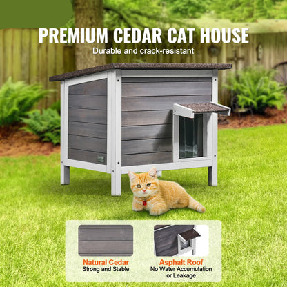 Kattenhuis - Kattenhok - Weerbestendig Houten - Geïsoleerd Buitenverblijf - voor Feral Katten - en Konijnen - Ruim en Veelzijdig - Grijs - 24inch