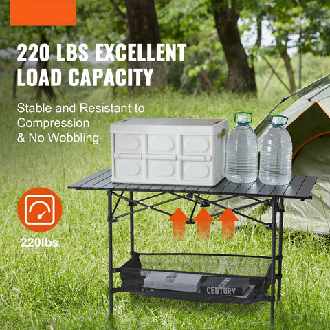 Klaptafel - Inklapbare tafel - 45.3x21.7x27.6 inch - Opvouwbare Tuintafel - Glad Tafelblad - Vouwtafel - Opvouwbare kampeertafel - Draagbare reistafel voor buiten - Lichtgewicht - Opvouwbare picknicktafel - Ultracompact - Zwart