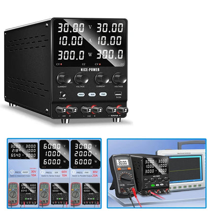Labvoeding - Laboratorium Voeding - Power Supply - Powerbank - DUAL DC - 30V 10A, 300W 360W - Instelbare - Twee Kanalen – Professionele Labvoeding voor Precisiewerk