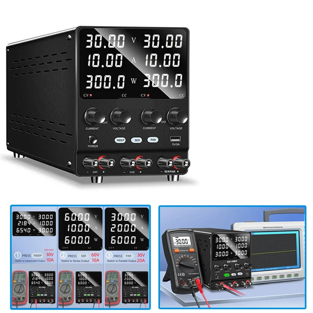 Labvoeding - Laboratorium Voeding - Power Supply - Powerbank - DUAL DC - 60V 5A – 300W/360W - Instelbare - Programmeerbare DC Lab Bench Power Supply