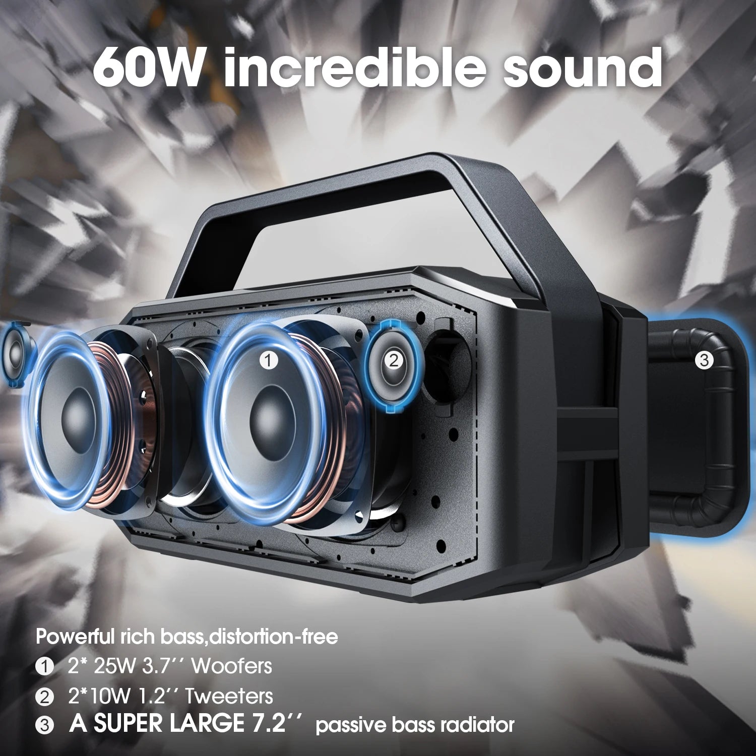 Luidsprekers - Bluetooth-luidsprekers - Draagbare - Draadloos - Waterdichte - met Subwoofer - Diepe Bas - 5100mAh - 80dB - 50-99 W - 70Hz-20KHz - AUX - Twee-weg - 2.0CH - Zwart - QUORE