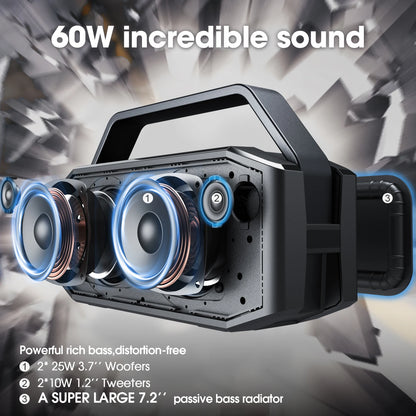 Luidsprekers - Bluetooth-luidsprekers - Draagbare - Draadloos - Waterdichte - met Subwoofer - Diepe Bas - 5100mAh - 80dB - 50-99 W - 70Hz-20KHz - AUX - Twee-weg - 2.0CH - Zwart - QUORE