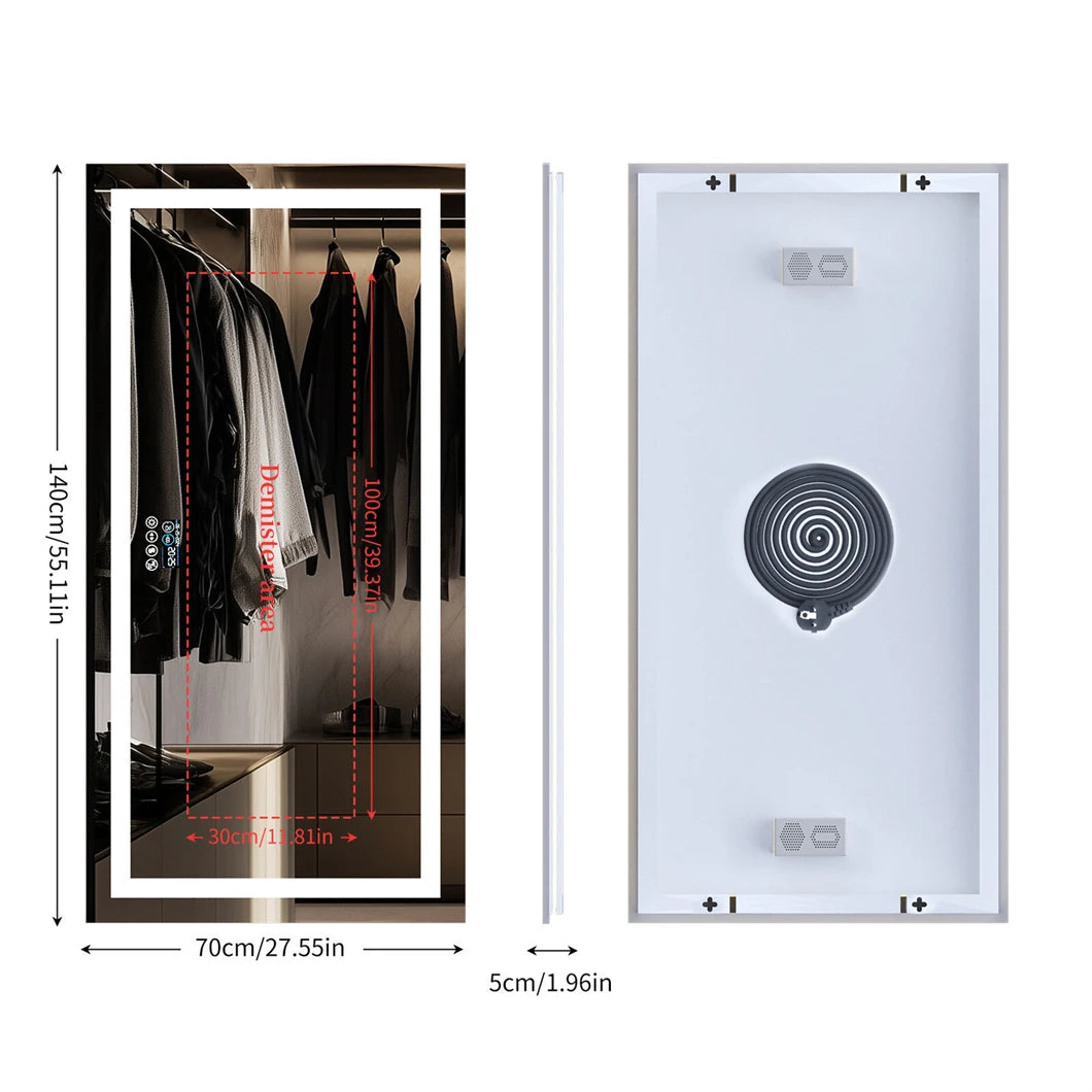 Badkamerspiegel - met LED - Spiegel - Smart Spiegel - Badkamerspiegel met Verlichting - Anti-fog - Dimbaar - Backlit + Front Lit - Digitale Weergave - met Bluetooth - Wandmontage - Waterdicht - Energiezuinig - 1400x700mm - QUORE