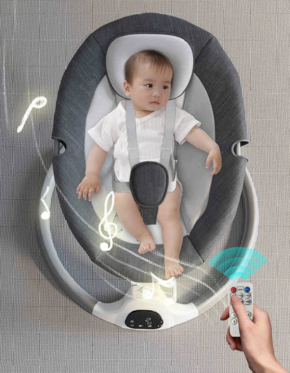 Elektrische Wipstoel - Baby Schommel - Elektrisch wieg - Baby Bed - Verstelbare Hangstoel - LED-display Scherm - Afstandsbediening - Bluetooth - Nieuw Grijs