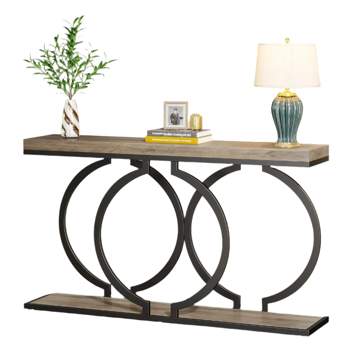 Console Tafel – Sidetable – Haltafel – Wandtafel – Marmeren Blad – Metalen Frame – 153 x 37.5 x 19.5 cm - Grijs
