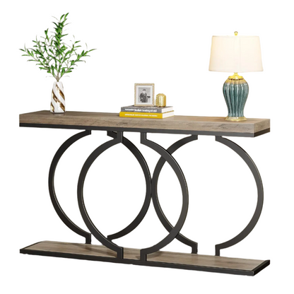 Console Tafel – Sidetable – Haltafel – Wandtafel – Marmeren Blad – Metalen Frame – 153 x 37.5 x 19.5 cm - Grijs
