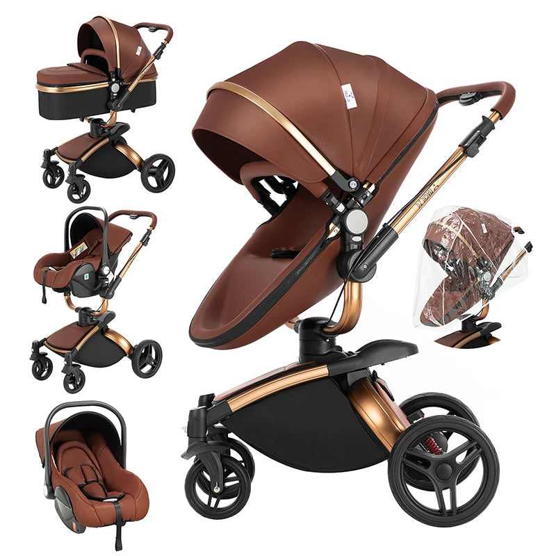 Kinderwagen - Babywagen - Buggy - Wandelwagen - 3-in-1 - met Reiswieg - en Autostoel - Opvouwbare Babystoel - Lichtgewicht - voor Baby's - en Peuters - Oranje