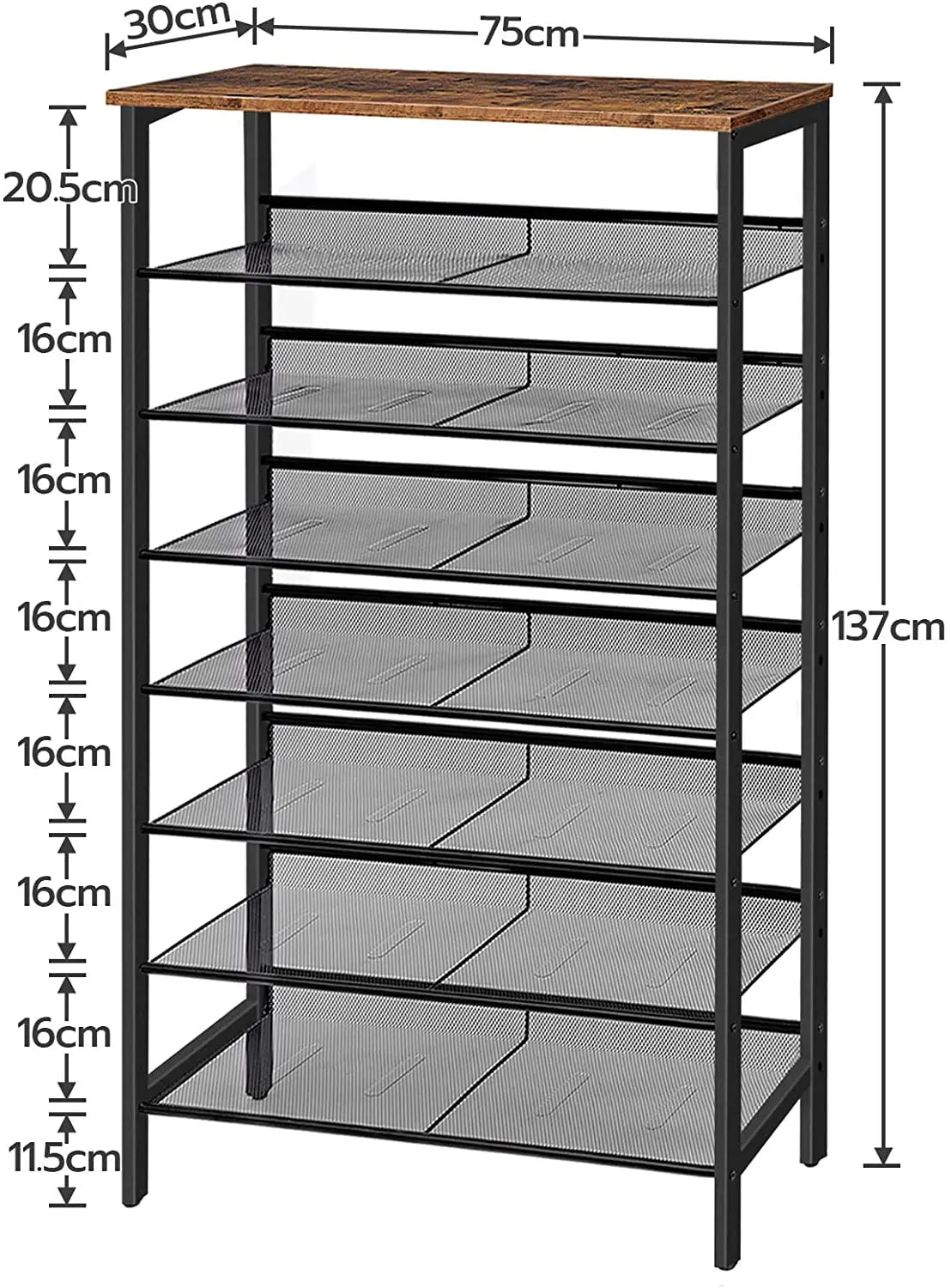 Schoenenkast – Schoenenrek – Schoenenopberger – Schoenenhouder – 8-Laags – Metalen Frame – Kantelbare Planken