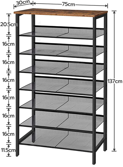 Schoenenkast – Schoenenrek – Schoenenopberger – Schoenenhouder – 8-Laags – Metalen Frame – Kantelbare Planken