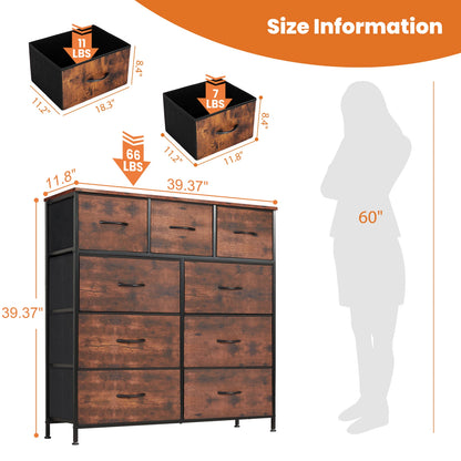 Ladekast - Ladenkastje - met 9 Stoffen Laden – Ruime Dressoir Kast - Stabiele Opbergkast - Compact en Ruimtebesparend - voor Slaapkamer en Kleding - Wit