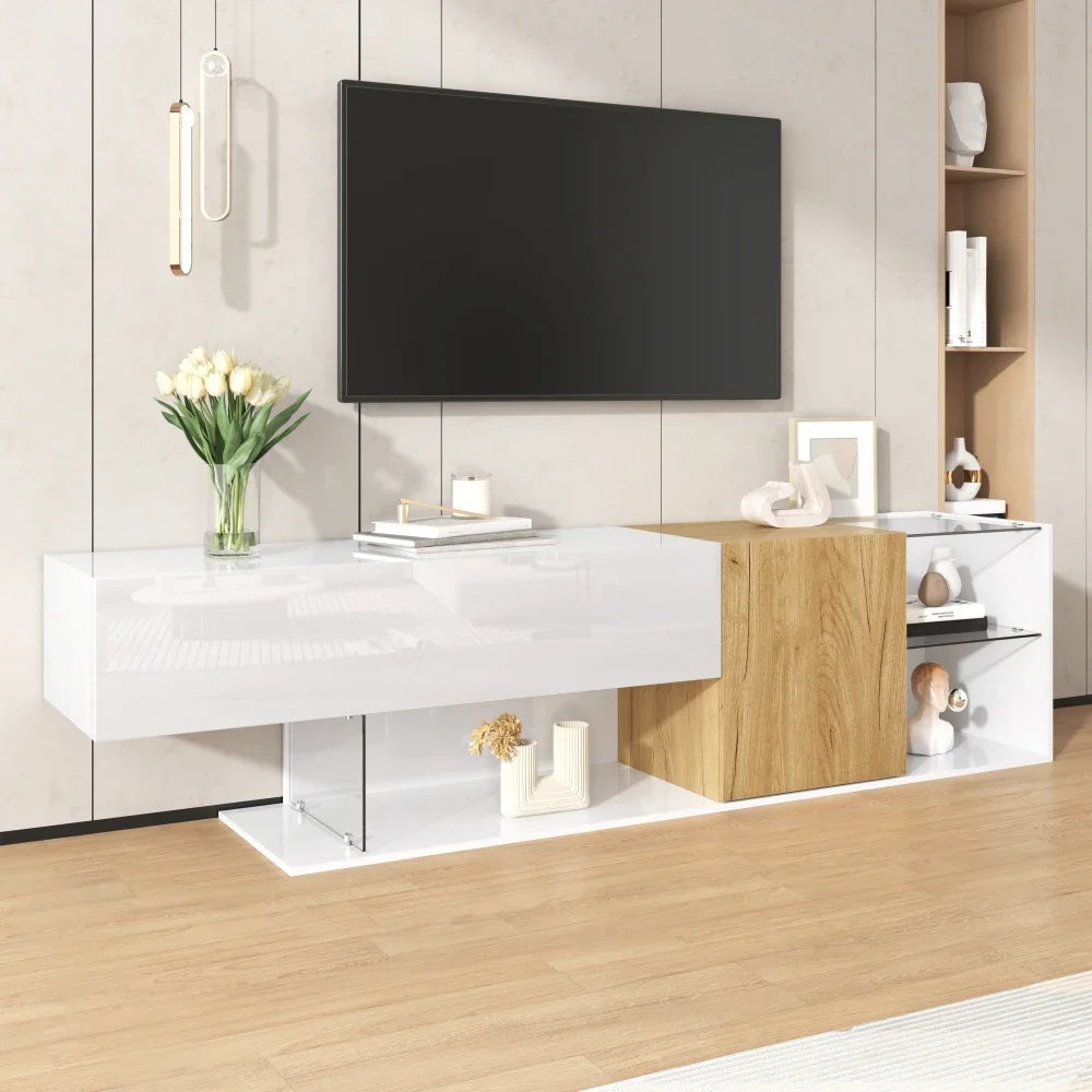 TV-meubel – TV-kast – TV-dressoir – Mediameubel – Woonkamermeubel – Modern Wit 180 cm – Hoogglans Met Houtlook – Ruime Opbergruimte