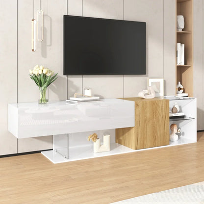 TV-meubel – TV-kast – TV-dressoir – Mediameubel – Woonkamermeubel – Modern Wit 180 cm – Hoogglans Met Houtlook – Ruime Opbergruimte