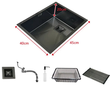 Matte Zwarte Keukenspoelbak – Spoelbak RVS – Enkelvoudige Kom – Onderbouwspoelbak – Aanrechtspoelbak – 45x40 cm – 3,0 mm Dikke Roestvrij Staal Nano Coating