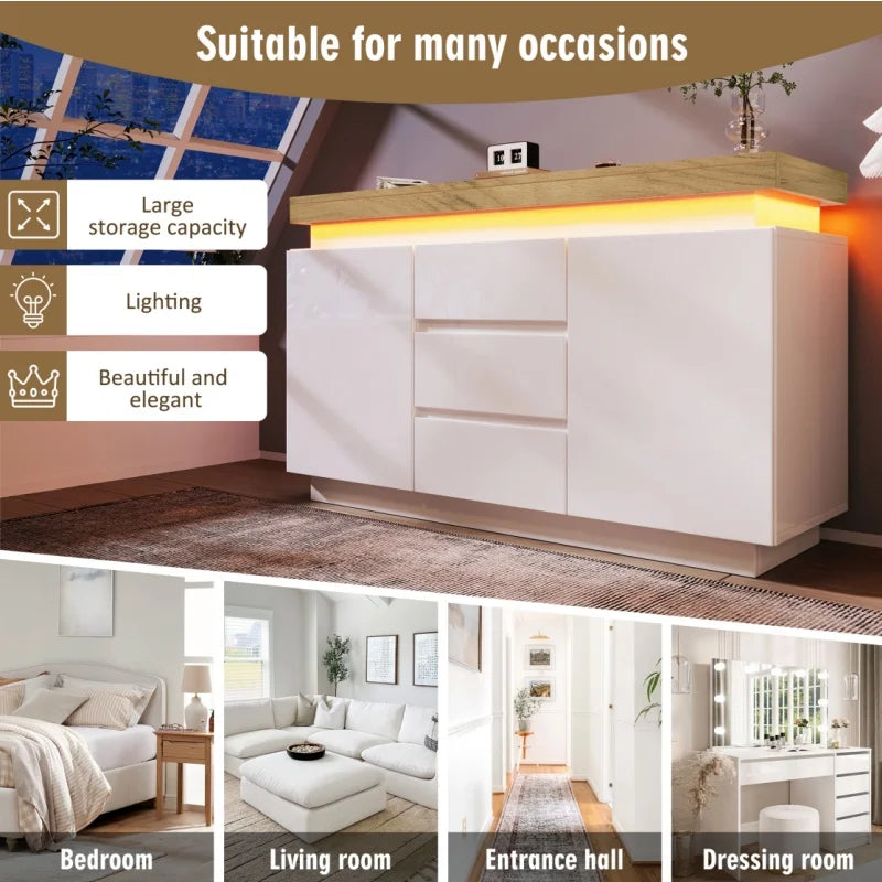 Opbergkast – Opbergmeubel – Kast Met Lades – Opbergmeubel Met Planken – Hoogglans Afwerking – LED Verlichting