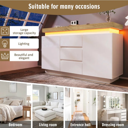 Opbergkast – Opbergmeubel – Kast Met Lades – Opbergmeubel Met Planken – Hoogglans Afwerking – LED Verlichting