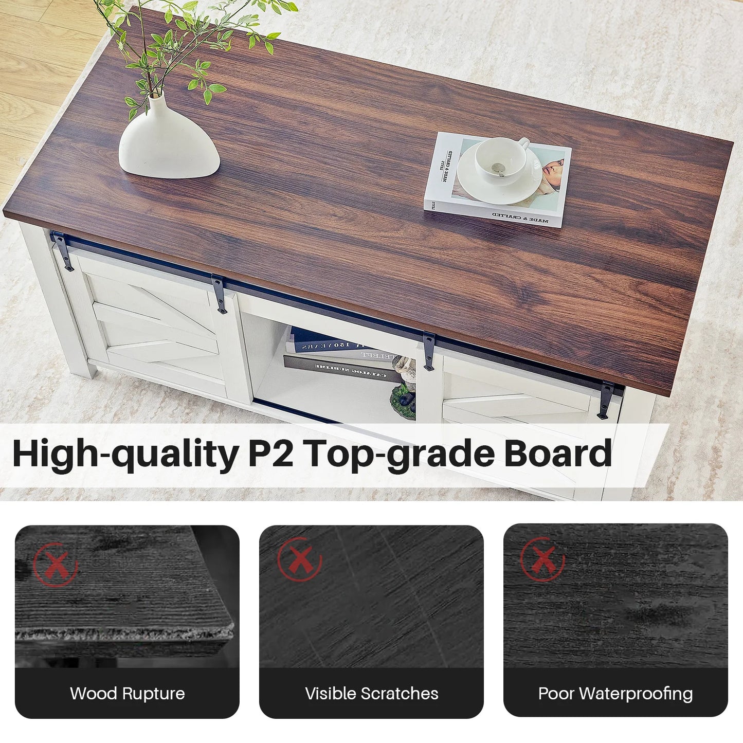 Salontafel – Salontafeltje – Tafel – Woonkamertafel – Lift-Top – Grote Verborgen Opbergruimte – Massief Houten Constructie - 117 x 53 x 55 cm - Rustiek Bruin