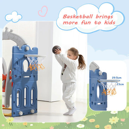 Lazyspace 5 in 1 Children's Slide, Climbing, Storage Space, Swing, Basketball Basket, Slide & Climbing Toy for Children Playroom