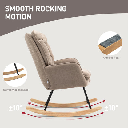 Schommelstoel – Relaxstoel – Fauteuil – Voedingsstoel – Leesstoel – Chenille Bekleding – Stevig Beukenhouten Onderstel - Chocolade