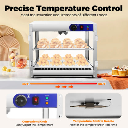 Warmhoudkast – Warmhoudkast Horeca – Voedselverwarmer – Snackverwarmer – Roestvrij Staal – 800 Watt – Dubbel Plateau