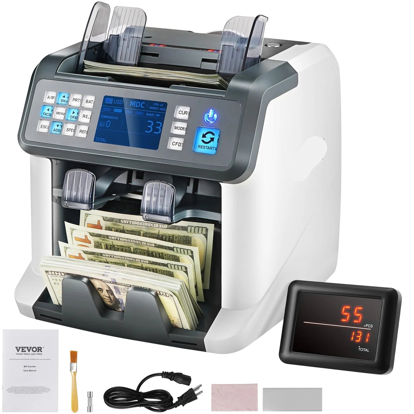 Geldtelapparaat – Biljettenteller – Bankbiljetten Teller – Geldverwerkingsmachine – Cash Counter – Snelle Teller Tot 1200 Biljetten/minuut – 6 Voudige Valsgelddetectie Met UV En Magneet