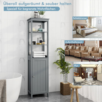 Hoge Kast met 5 Niveaus – Smalle Vrijstaande Badkamerkast met Verstelbare Planken & Deuren – Opbergkast voor Woonkamer of Badkamer – 40 x 32 x 160 cm – Grijs