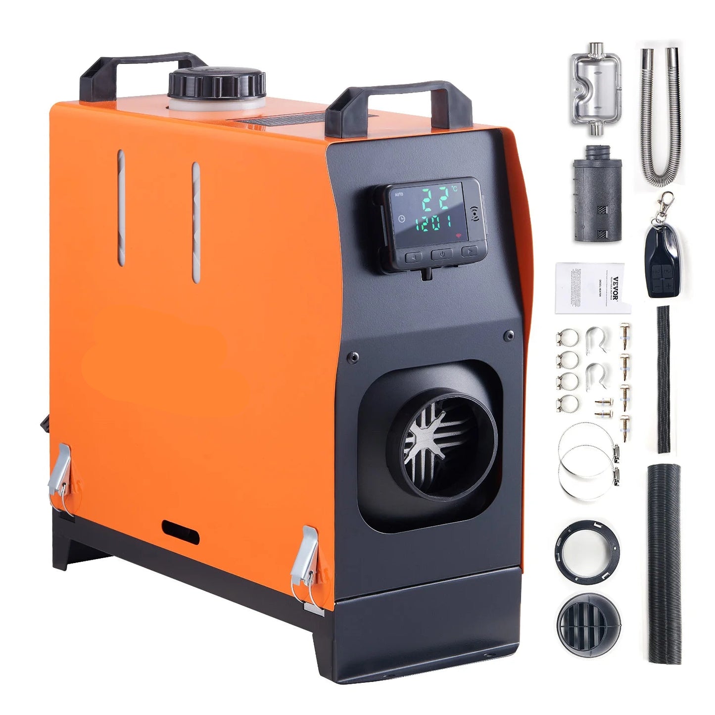 Standkachel - Diesel - 8KW - Luchtverwarmer - met Intelligente LCD-monitor en Afstandsbediening - Voor Auto's - Bussen - Campers - Vrachtwagens - Technische Voertuigen - Oranje