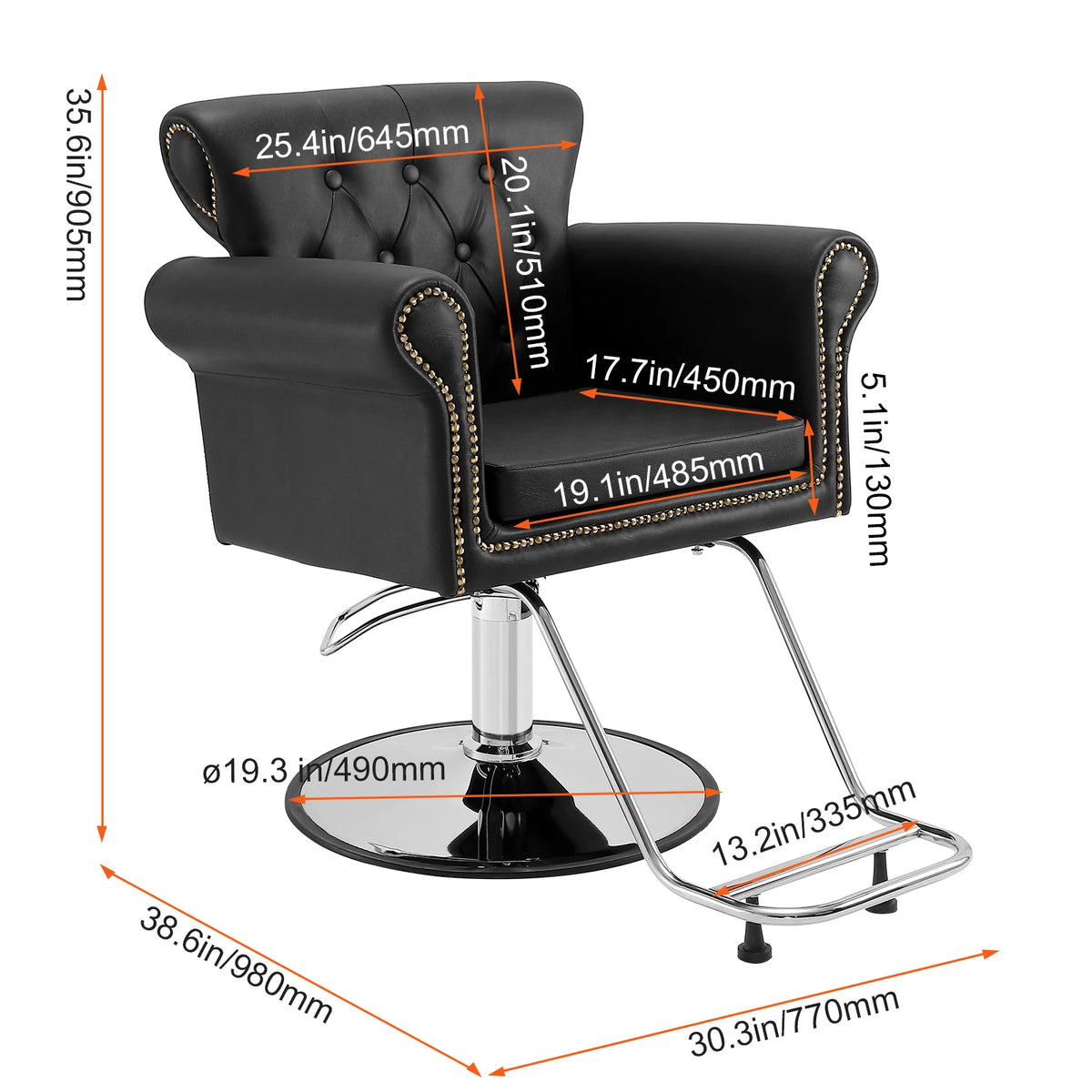 Kapperstoel -  Kapperskruk - Salonstoel -  Haarkapperstoel - Behandelstoel - 30x37x48.5 inch - 24.5kg - Zwart