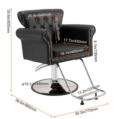 Kapperstoel -  Kapperskruk - Salonstoel -  Haarkapperstoel - Behandelstoel - 33x22x48.5 inch - 24.5kg - Zwart