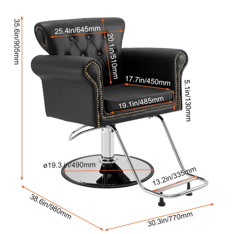 Kapperstoel -  Kapperskruk - Salonstoel -  Haarkapperstoel - Behandelstoel - 33x22x48.5 inch - 24.5kg - Zwart