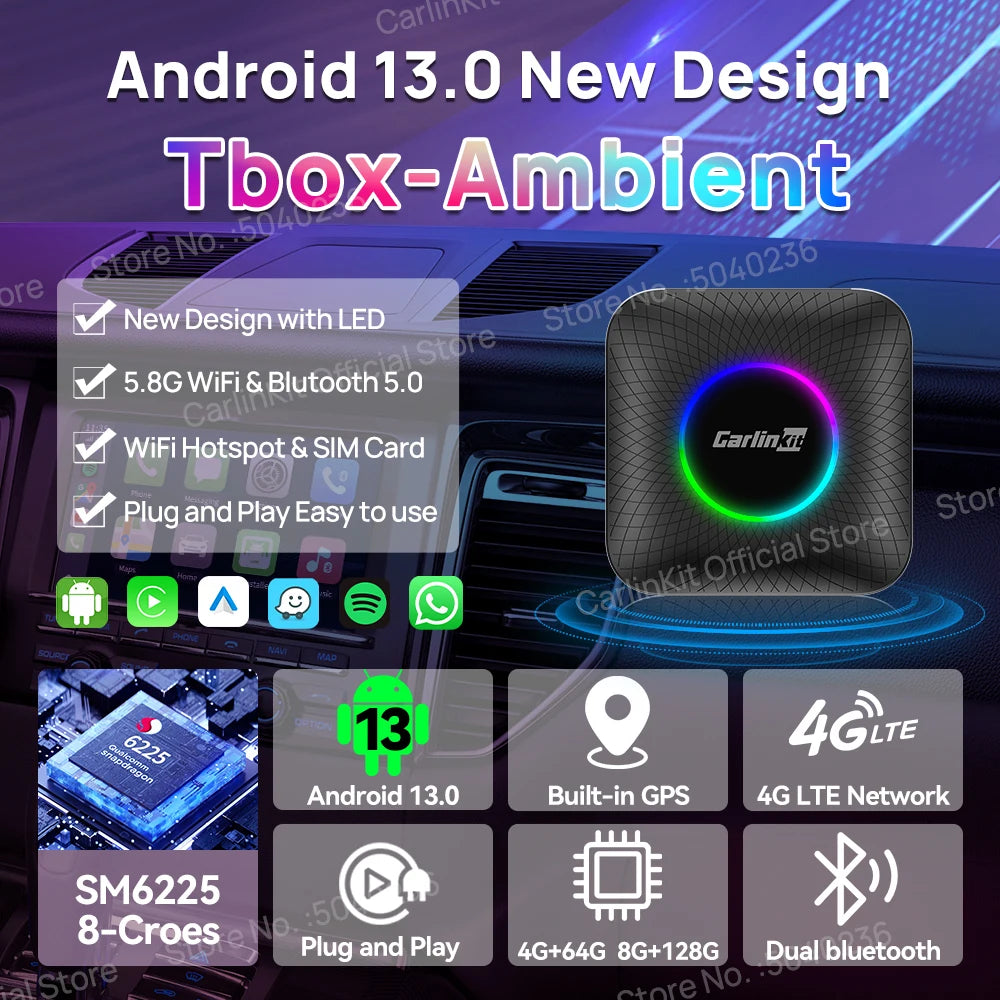 CPC200-Tbox - Auto Multimedia Speler - met 13 inch LED - Carplay - 8-Cores - 8GB128GB - Multimedia Autoradio - CarPlay AI-box - Android 13.0 - Draadloze