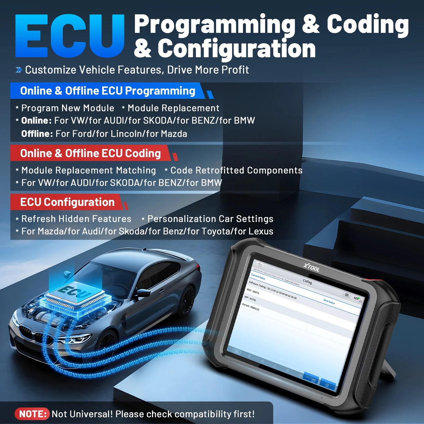 Auto Diagnostiek Tool – Sleutelprogrammeerder – ECU Scanner – Immo Programmer – OBD2 Diagnose – Draadloos Wifi – 42+ Onderhoudsdiensten - QUORE